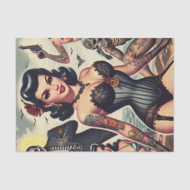 Retro Summer Gothic Pin-up Tissue Paper (Front)