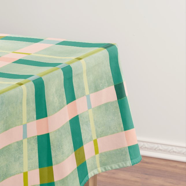 Retro Summer green & pink checkered  Tablecloth (In Situ)