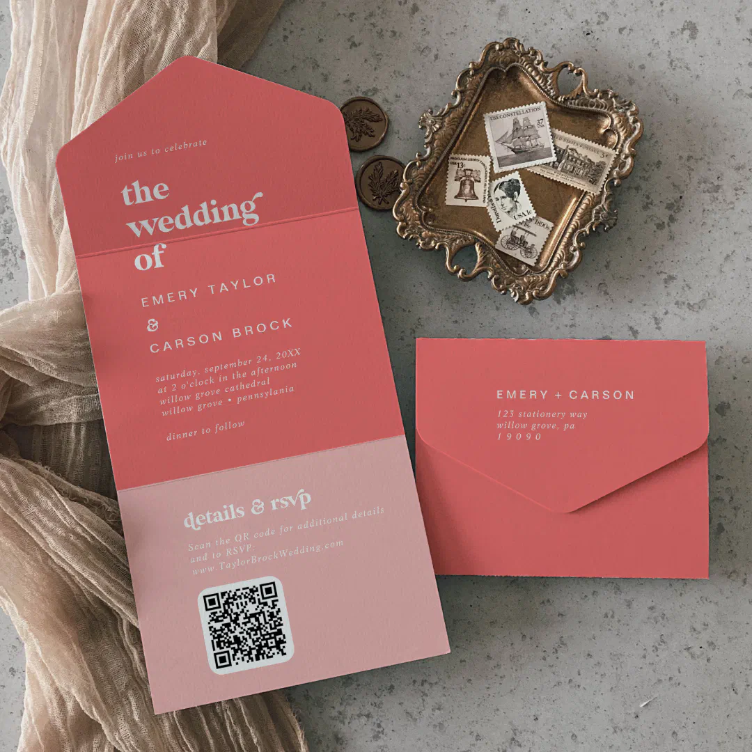 Retro Summer | Hot Pink Wedding All In One Invitation