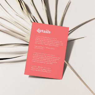 Retro Summer Hot Pink Wedding Details Enclosure Card