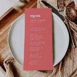 Retro Summer | Hot Pink Wedding Dinner Menu<br><div class="desc">This retro summer hot pink wedding dinner menu card is perfect for a colorful wedding. The unique modern vintage design features vibrant bold hot pink and white typography with fun groovy vibes. This menu can be used for a wedding reception,  rehearsal dinner,  or any event.</div>