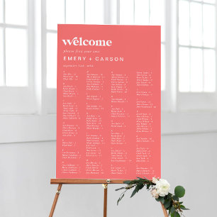 Retro Summer Hot Pink Wedding Seating Chart Foam Board
