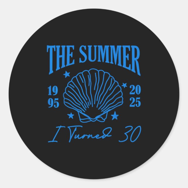 Retro Summer I Turn 30 Seashell Coastal Beach Summ Classic Round Sticker (Front)