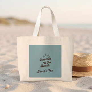 Retro Summer is the Beach Custom Name Tote Bag