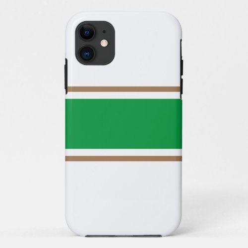 Retro Summer Kelly Green Brown Stripes On White iPhone 11 Case