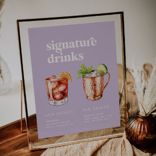 Retro Summer Lavender Signature Drinks Sign