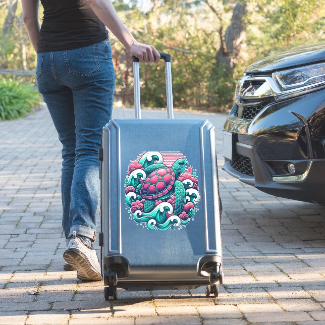 Retro Summer Ocean Wave Turtle Sticker (Suitcase Insitu)
