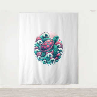 Retro Summer Ocean Wave Turtle Tapestry