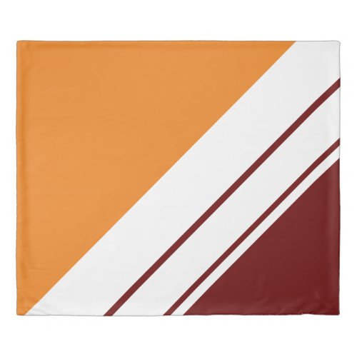 Retro Summer Orange Dark Red White Racing Stripes Duvet Cover