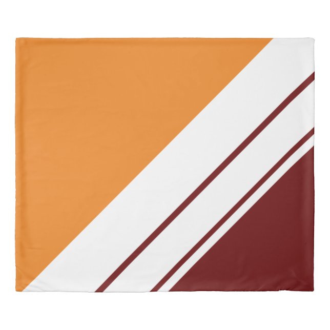 Retro Summer Orange Deep Red White Racing Stripes Duvet Cover (Front)