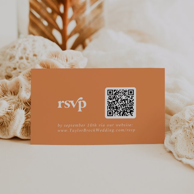 Retro Summer Orange QR code RSVP Enclosure Card (Creator Uploaded)