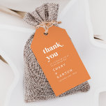 Retro Summer | Orange Thank You Favor Gift Tags<br><div class="desc">These retro summer orange thank you favor gift tags are perfect for a colorful wedding. The unique modern vintage design features vibrant bold citrus orange and white typography with fun and funky vibes. Personalize the labels with your names and the date.</div>