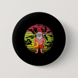 Retro Summer Palm Trees Santa Claus Christmas In J Button