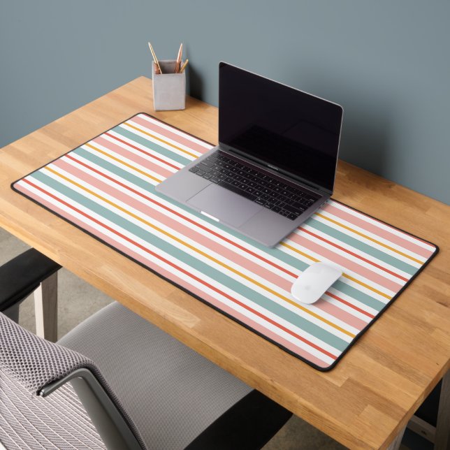 Retro Summer Pastel Striped Pink Mint And Mustard  Desk Mat (Office 2)