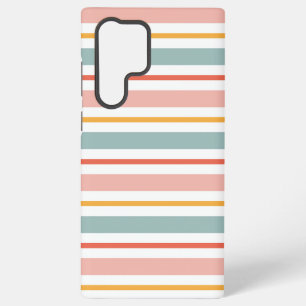 Retro Summer Pastel Striped Pink Mint And Mustard Samsung Galaxy S22 Ultra Case