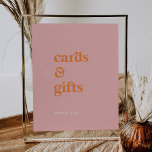 Retro Summer Pink and Orange Cards and Gifts Sign<br><div class="desc">This retro summer pink and orange cards and gifts sign is perfect for a colorful wedding or bridal shower. The unique modern vintage design features a blush pink, bright orange and vibrant hot pink color palette with fun tropical beach vibes. The line of text at the bottom of the sign...</div>