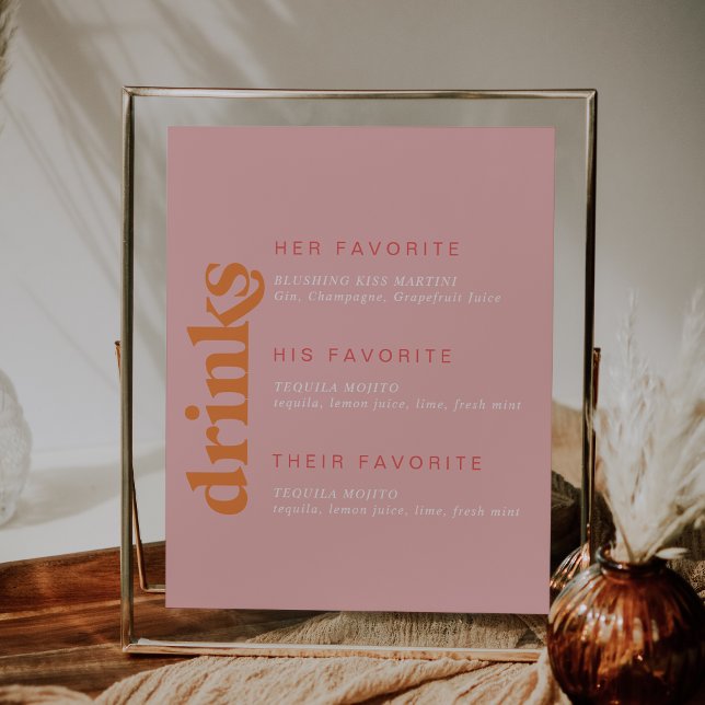 Retro Summer Pink and Orange Favorite Drinks Sign (Retro Summer Pink and Orange Favorite Drinks Sign)
