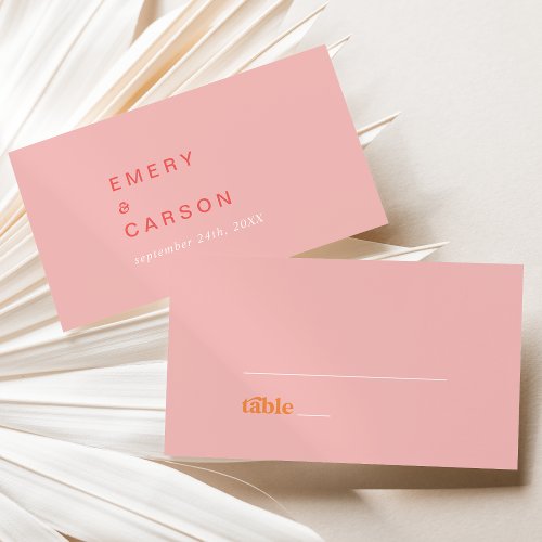 Retro Summer  Pink and Orange Flat Wedding Place Card