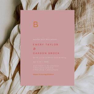 Retro Summer   Pink and Orange Monogram Wedding Invitation