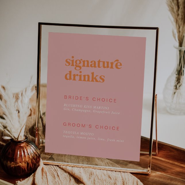 Retro Summer Pink and Orange Signature Drinks Sign (Creator Uploaded)