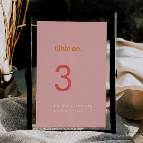 Retro Summer  Pink and Orange Table Number