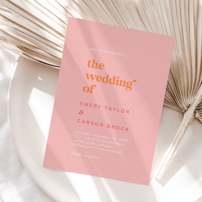 Retro Summer | Pink and Orange The Wedding Of Invitation
