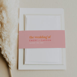 Retro Summer   Pink and Orange The Wedding Of Invitation Belly Band