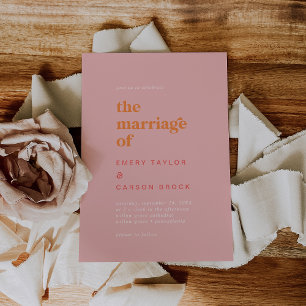 Retro Summer Pink and Orange Vintage Marriage Invitation