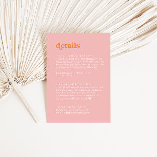 Retro Summer Pink and Orange Wedding Details Enclosure Card