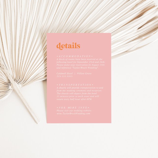 Retro Summer | Pink and Orange Wedding Details Enclosure Card (Creator Uploaded)