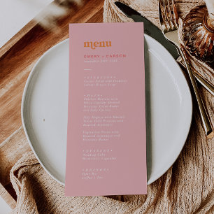 Retro Summer Pink and Orange Wedding Dinner Menu