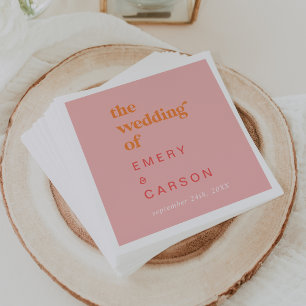 Retro Summer Pink and Orange Wedding Napkins