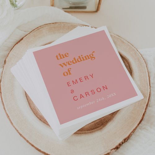 Retro Summer  Pink and Orange Wedding Napkins