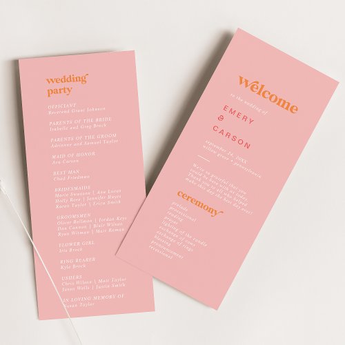 Retro Summer  Pink and Orange Wedding Program