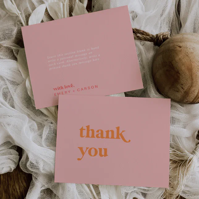 Retro Summer | Pink and Orange Wedding Thank You Card | Zazzle