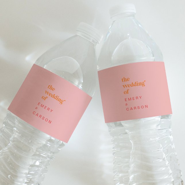 Retro Summer | Pink and Orange Wedding Water Bottle Label (Creator Uploaded)
