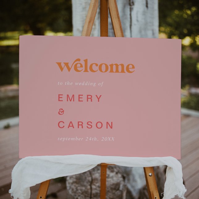 Retro Summer | Pink and Orange Wedding Welcome Foam Board (Creator Uploaded)