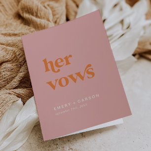 Retro Summer Pink Orange Her Vows Wedding Vow Book Invitation