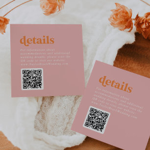 Retro Summer Pink Orange QR Code Wedding Details Enclosure Card