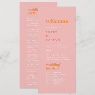 Retro Summer Pink Orange Timeline Wedding Program