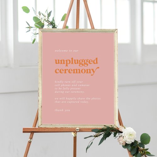 Retro Summer Pink Orange Unplugged Ceremony Sign