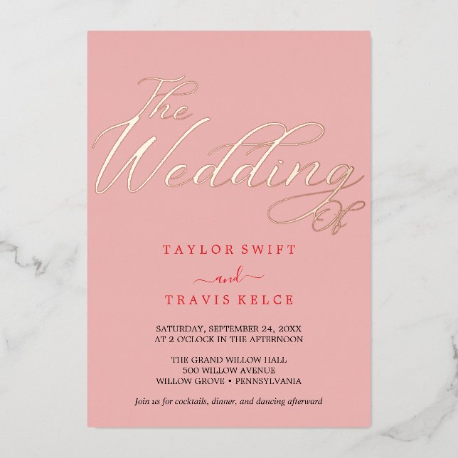 Retro Summer Pink & Orange Wedding Foil Invitation (Front)