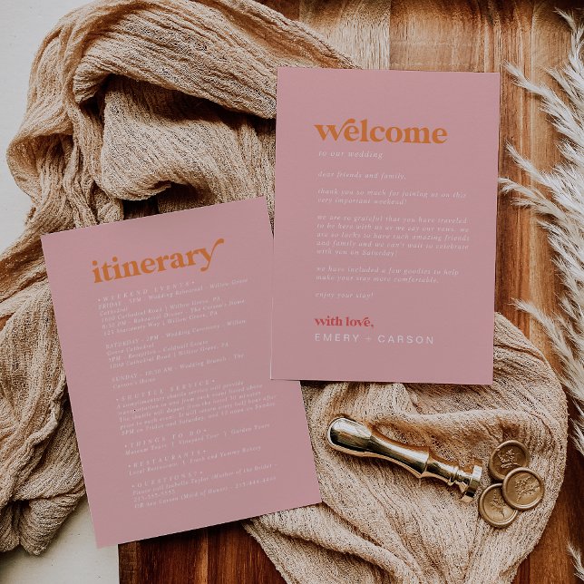 Retro Summer Pink Orange Welcome Letter Itinerary (Creator Uploaded)