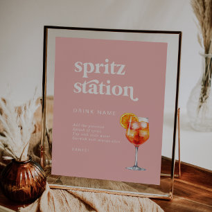 Retro Summer Pink Wedding Spritz Station Sign