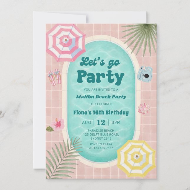 Retro Summer Pool Party Birthday Invitation (Front)