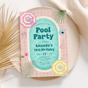 Retro Summer Pool Party Birthday Invitation