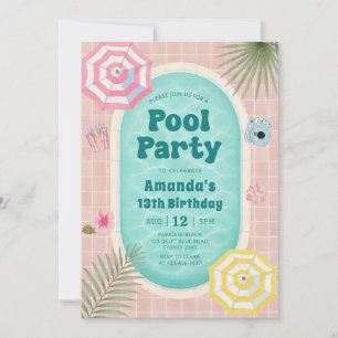Retro Summer Pool Party Birthday Invitation