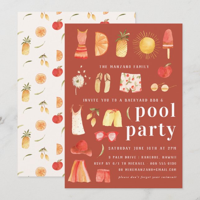 Retro Summer | Pool Party Invitation (Front/Back)