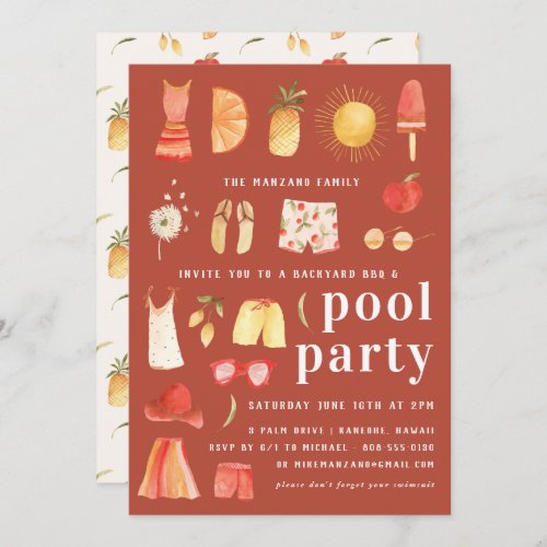 Retro Summer  Pool Party Invitation