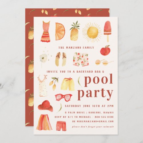 Retro Summer  Pool Party Invitation